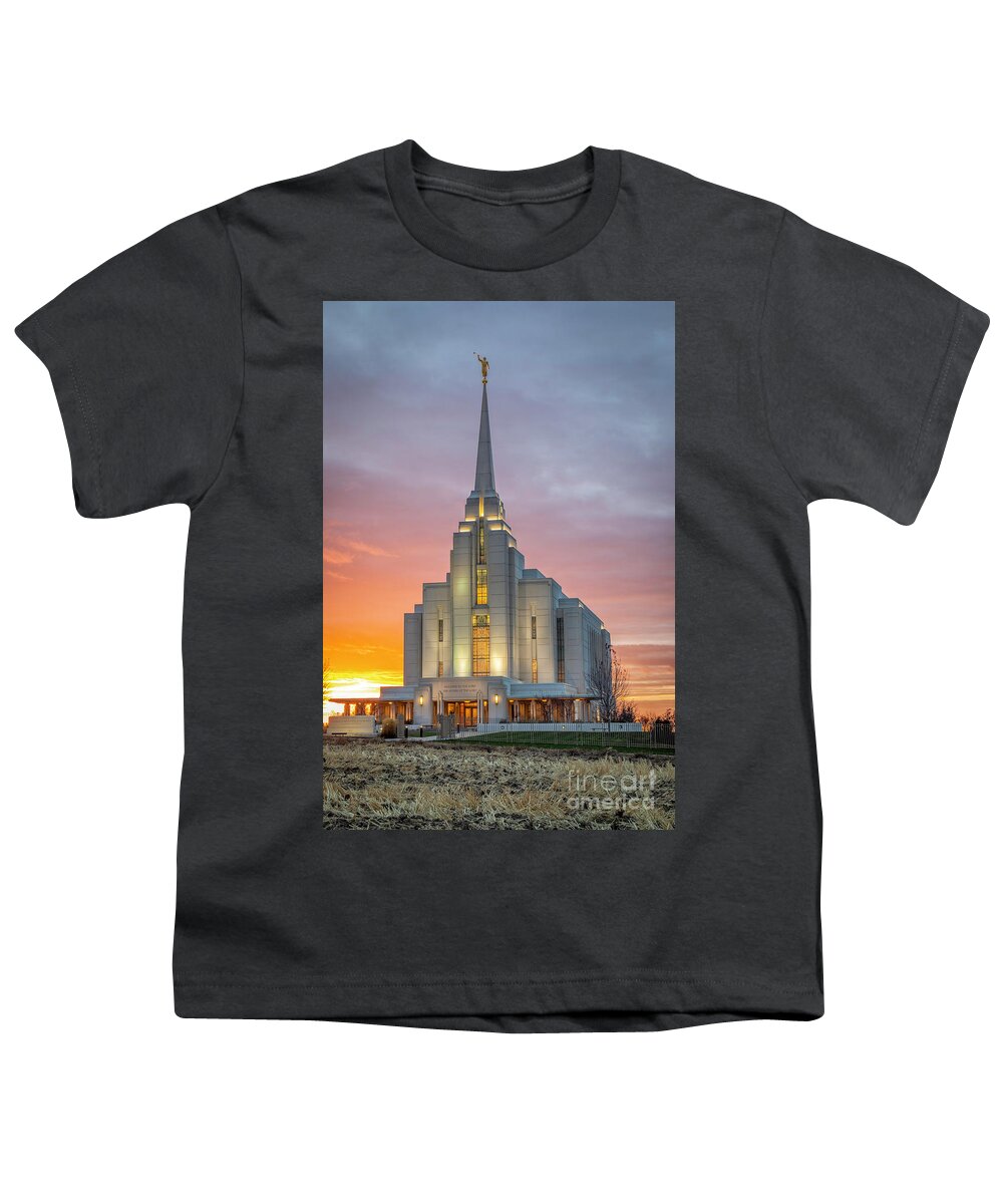 Rexburg Youth T-Shirt featuring the photograph After the Harvest - Rexburg Idaho Temple by Bret Barton