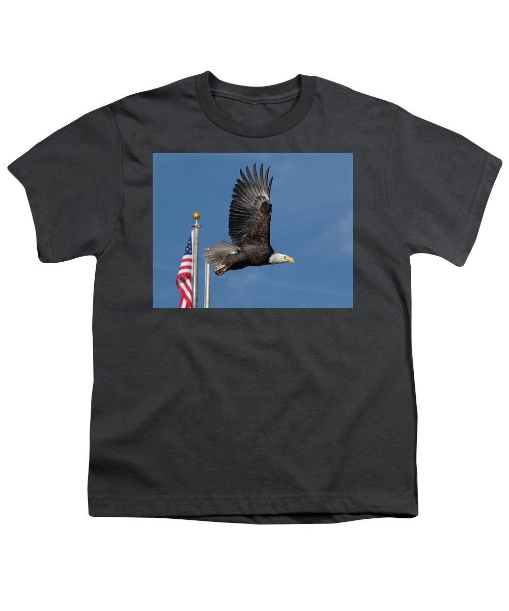 Raptor Youth T-Shirt featuring the photograph American Bald Eagle with Flag by Rick Mosher