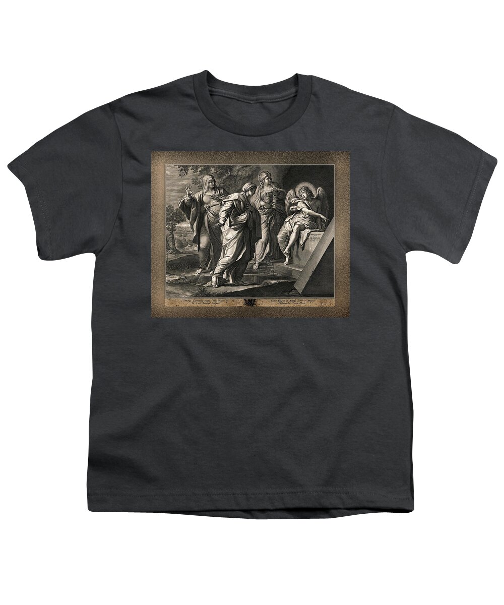 Angel Announcing The Resurrection Youth T-Shirt featuring the painting Angel announcing the resurrection of Christ to the three Mary's by Rolando Burbon