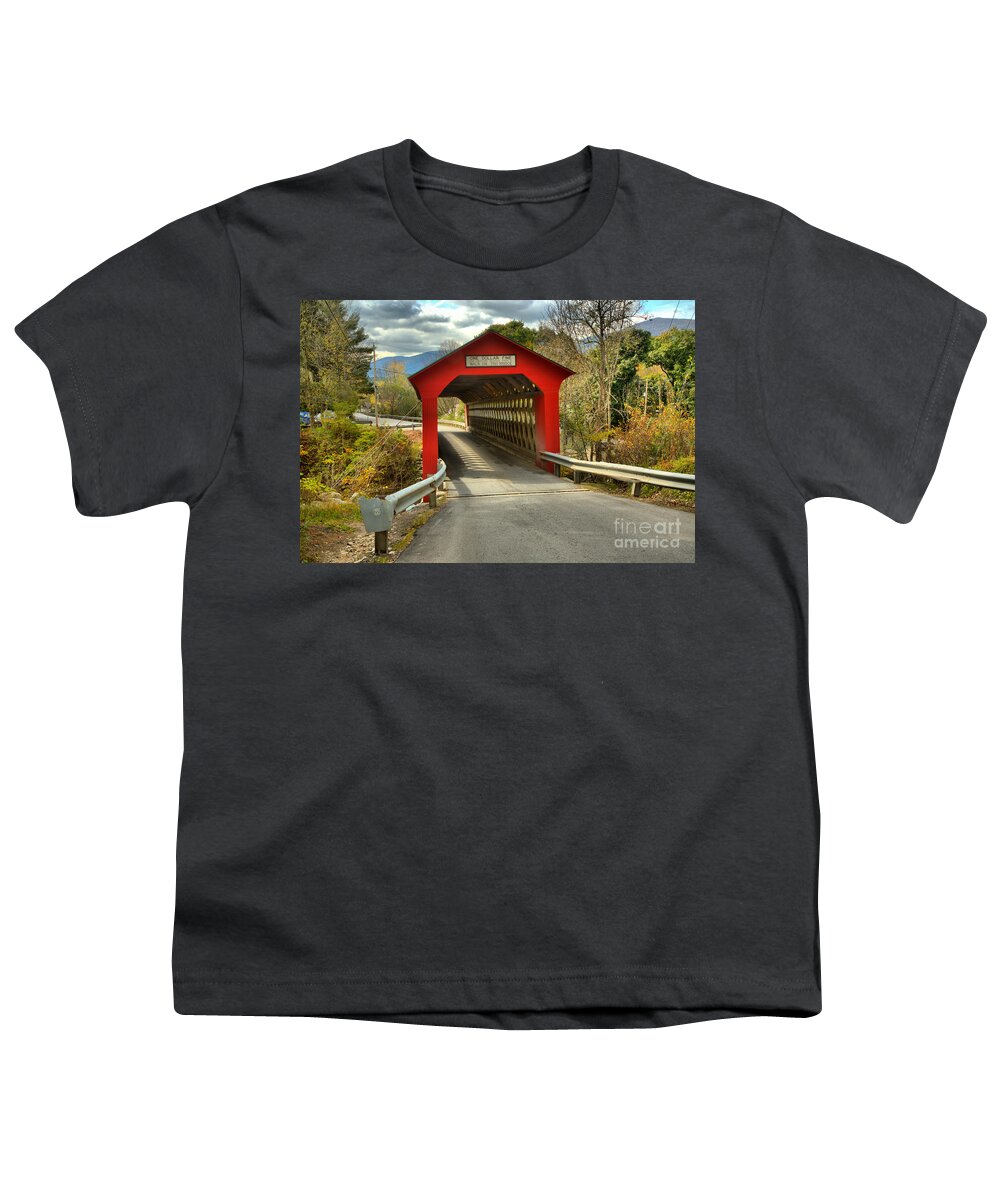 Chiselville Covered Bridge Youth T-Shirt featuring the photograph Approaching The Chiselville Covered Bridge by Adam Jewell