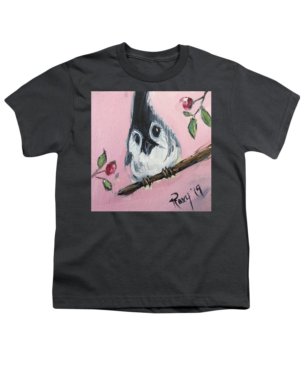 Titmouse Youth T-Shirt featuring the painting Baby Tufted Tit Mouse by Roxy Rich