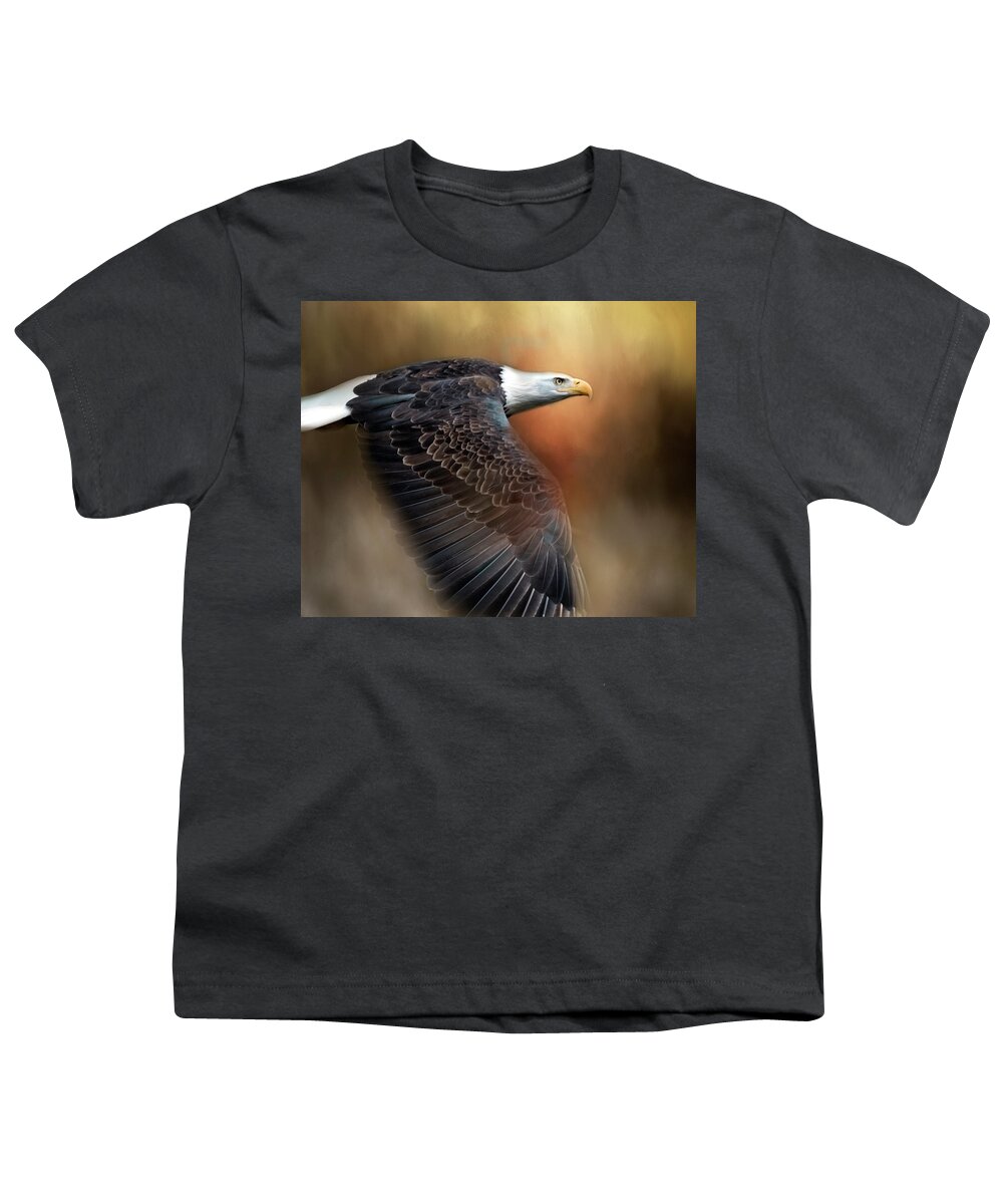 Bald Eagle Youth T-Shirt featuring the digital art Bald Eagle Flyby by Jeanette Mahoney