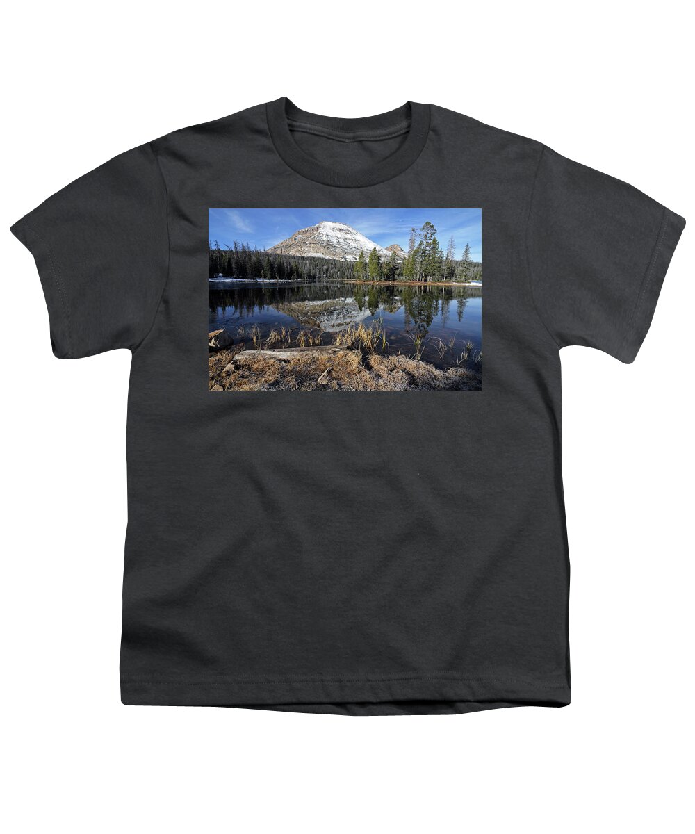 Utah Youth T-Shirt featuring the photograph Bald Mountain and Mirror Lake - Uinta Mountains, Utah by Brett Pelletier