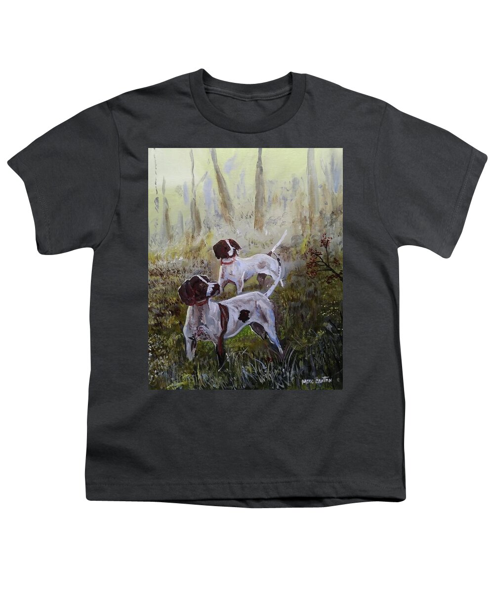 Hunting Youth T-Shirt featuring the painting Bird Dogs by Mike Benton