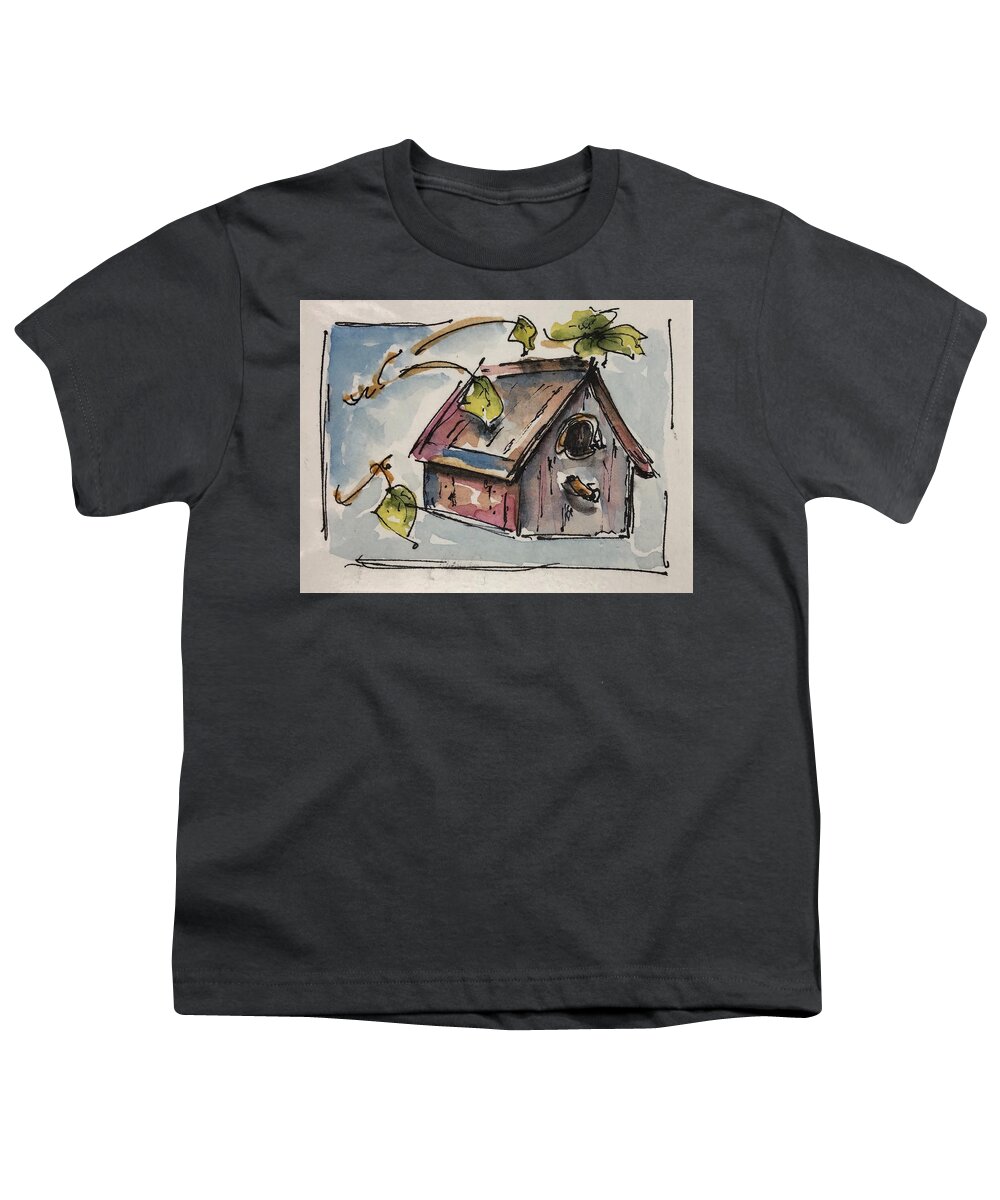  Youth T-Shirt featuring the painting Birdhouse for Rent by Barbara Wirth