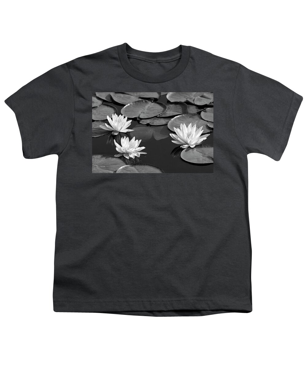 Black And White Youth T-Shirt featuring the photograph Black And White Water Lilies by Christina Rollo