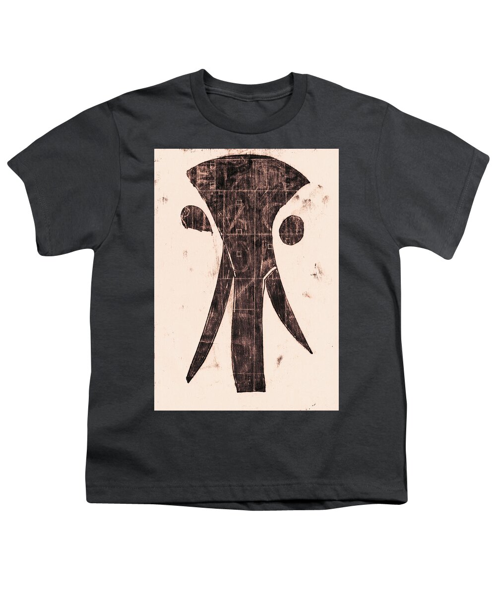 Elephant Youth T-Shirt featuring the drawing Black Ivory 1 Original Elephant by Edgeworth Johnstone