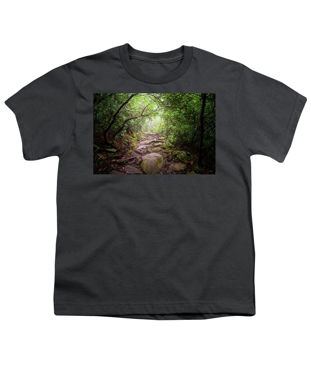 Trail Youth T-Shirt featuring the photograph Blue Ridge Parkway Boone NC Seeking the Light by Robert Stephens