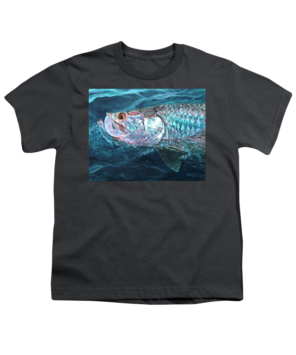 Silver Youth T-Shirt featuring the painting Blue Water Tarpon by Pam Talley