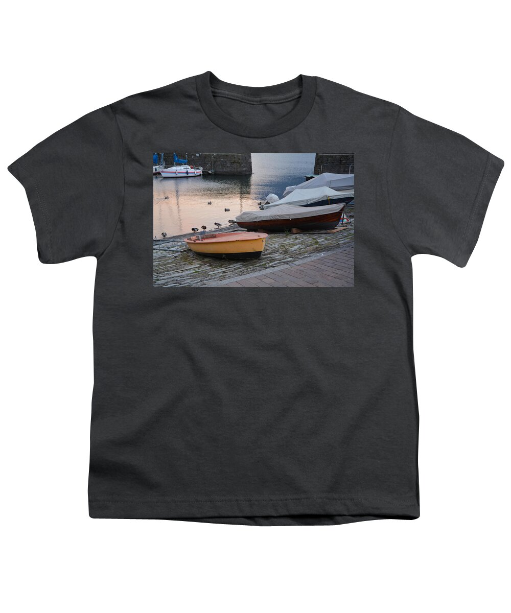 Argegno Youth T-Shirt featuring the photograph Boats and Ducks by Fabio Caironi