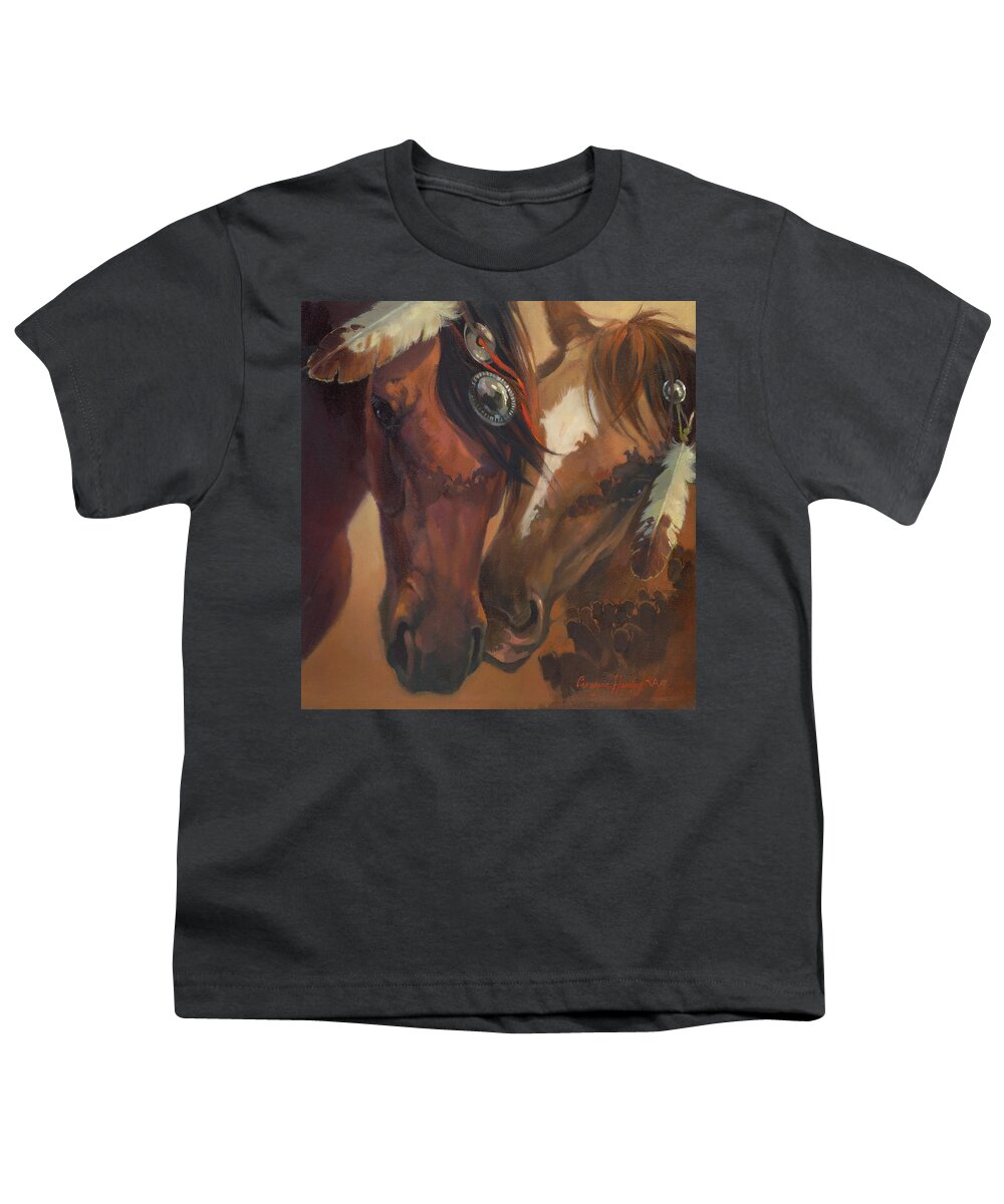 Western Art Youth T-Shirt featuring the painting Buffalo Ponies by Carolyne Hawley