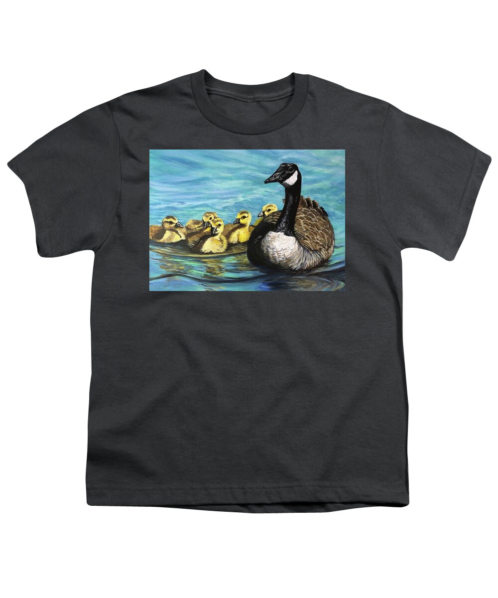 Canadian Youth T-Shirt featuring the painting Canadian Goose and Goslings by Jeanette Jarmon