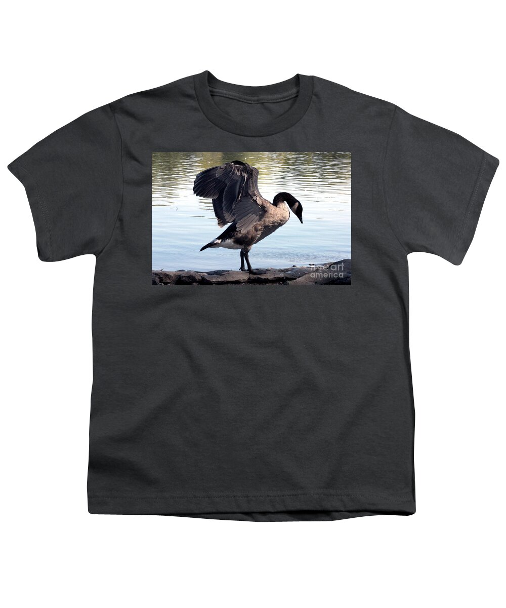 Pond Youth T-Shirt featuring the mixed media Canadian Goose by Gravityx9 Designs