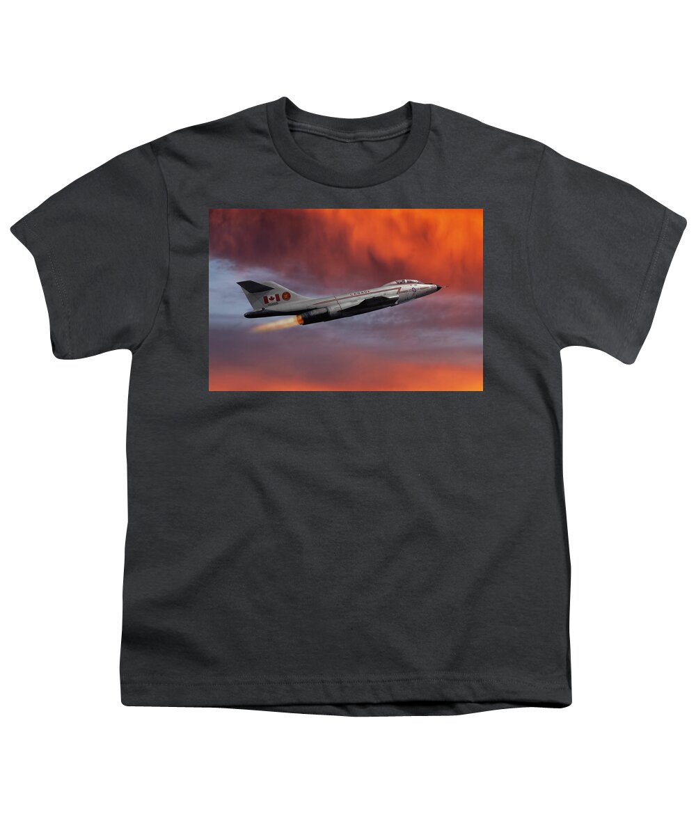 Canadian Armed Forces Youth T-Shirt featuring the mixed media Canadian Supersonic Sunset by Erik Simonsen