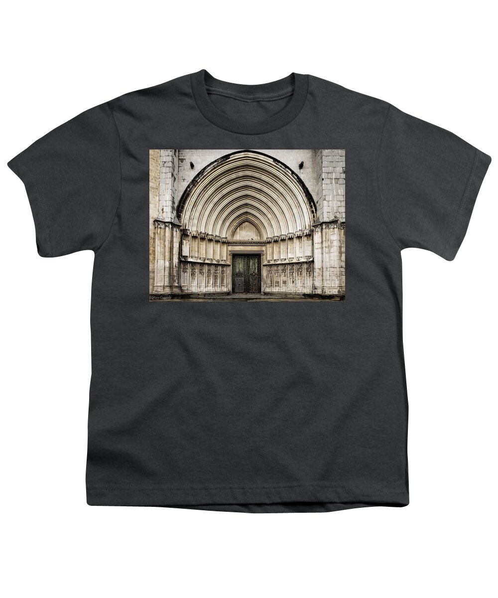 Doors Youth T-Shirt featuring the photograph Cathedral of Girona Portico by Mary Capriole
