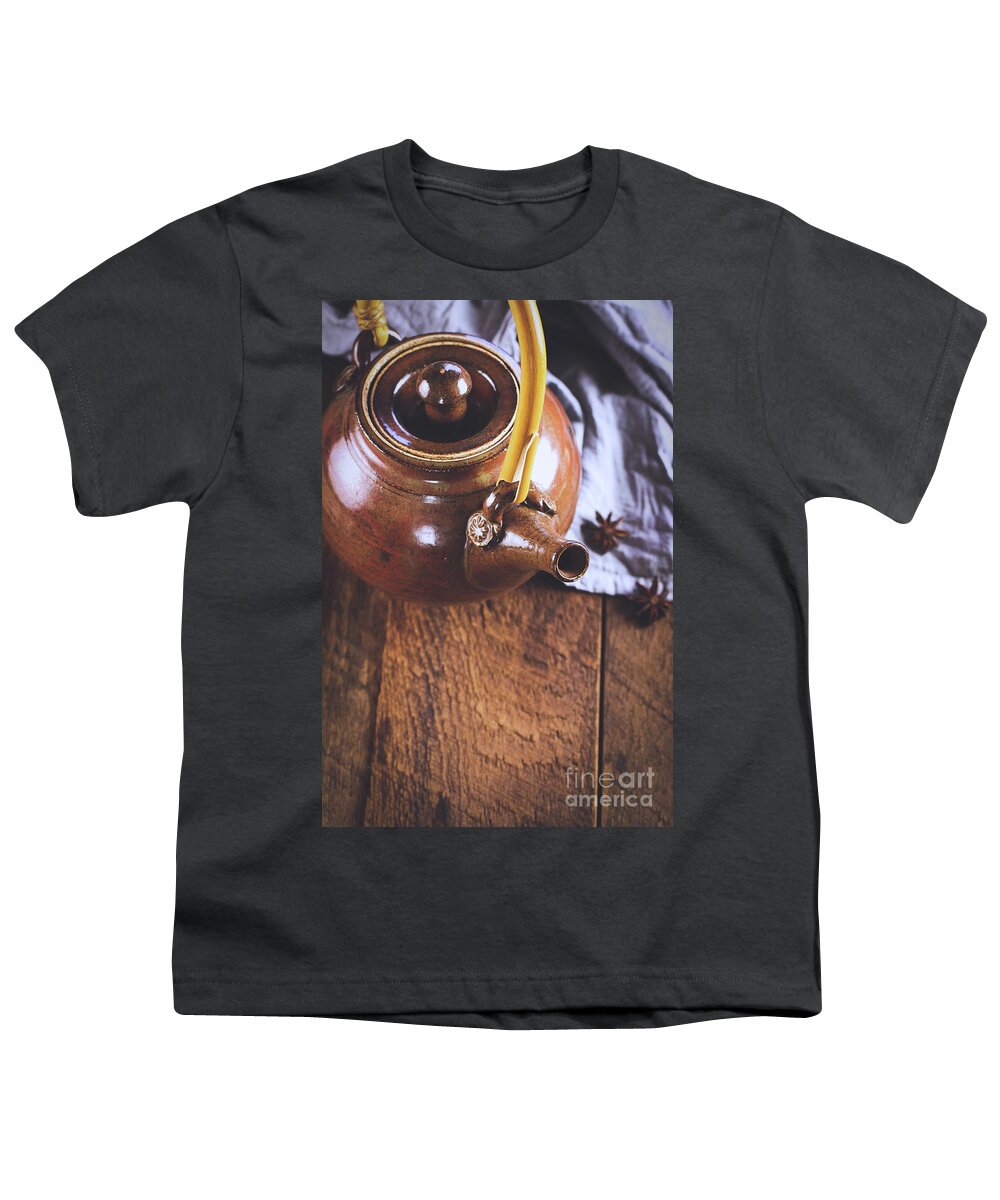 Tea Pot Youth T-Shirt featuring the photograph Ceramic Tea Pot with Star of Anise by Stephanie Frey