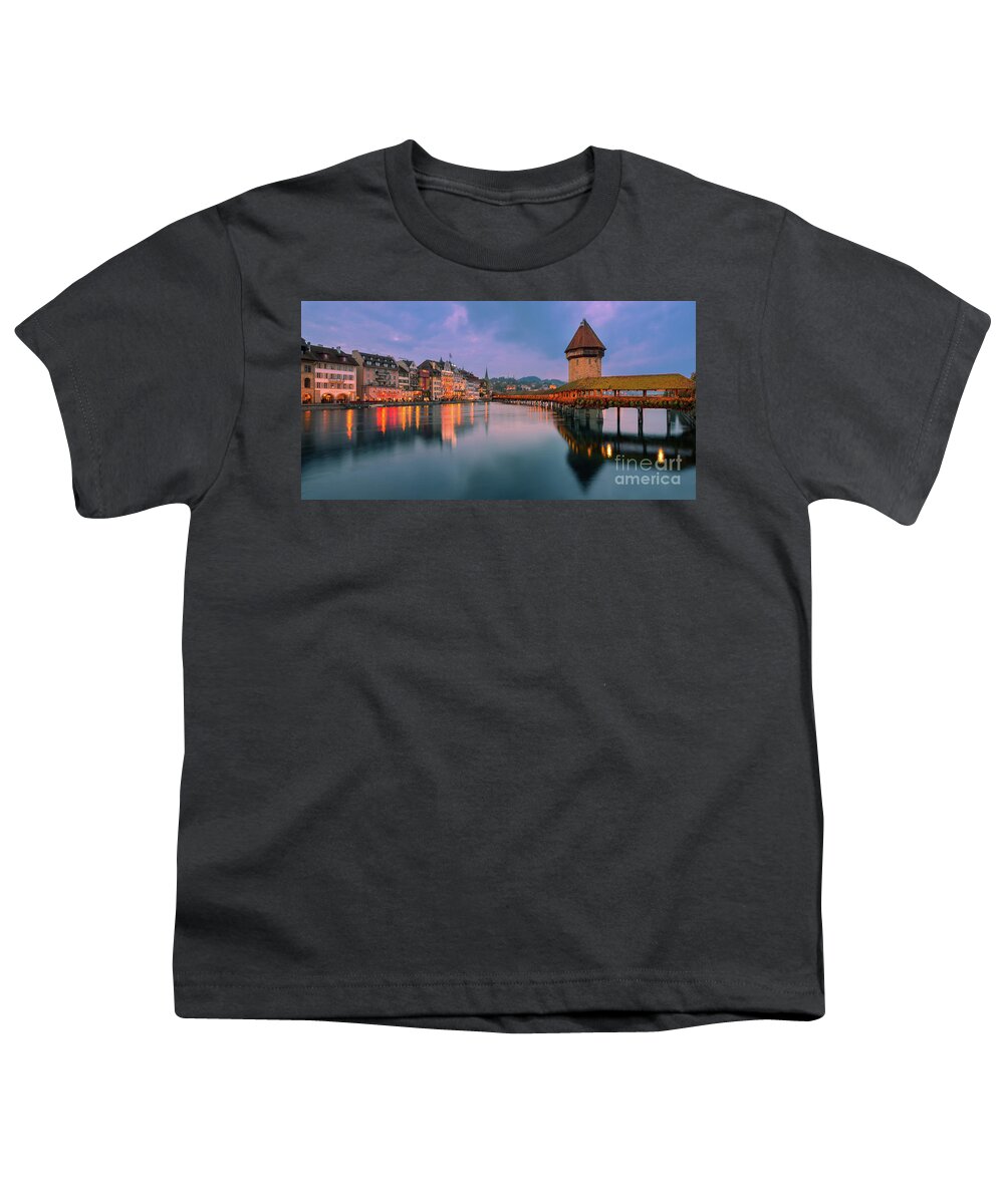 Chapel Bridge Youth T-Shirt featuring the photograph Chapel Bridge, Lucerne, Switzerland by Henk Meijer Photography