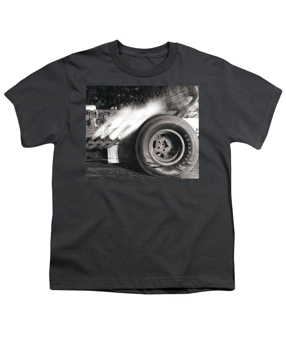 Vintage Youth T-Shirt featuring the photograph Close Up 1960s Dragster Flames From Exhaust by Retrographs