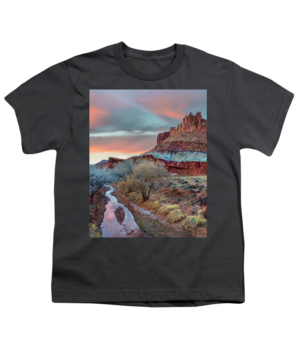 00567609 Youth T-Shirt featuring the photograph Creek, Castle Mountain, Capitol Reef National Park, Utah by Tim Fitzharris