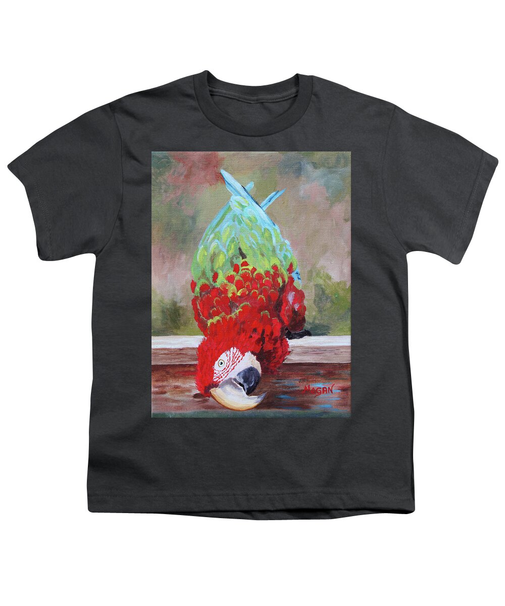 Parrot Youth T-Shirt featuring the painting Curious as a Cat by Megan Collins