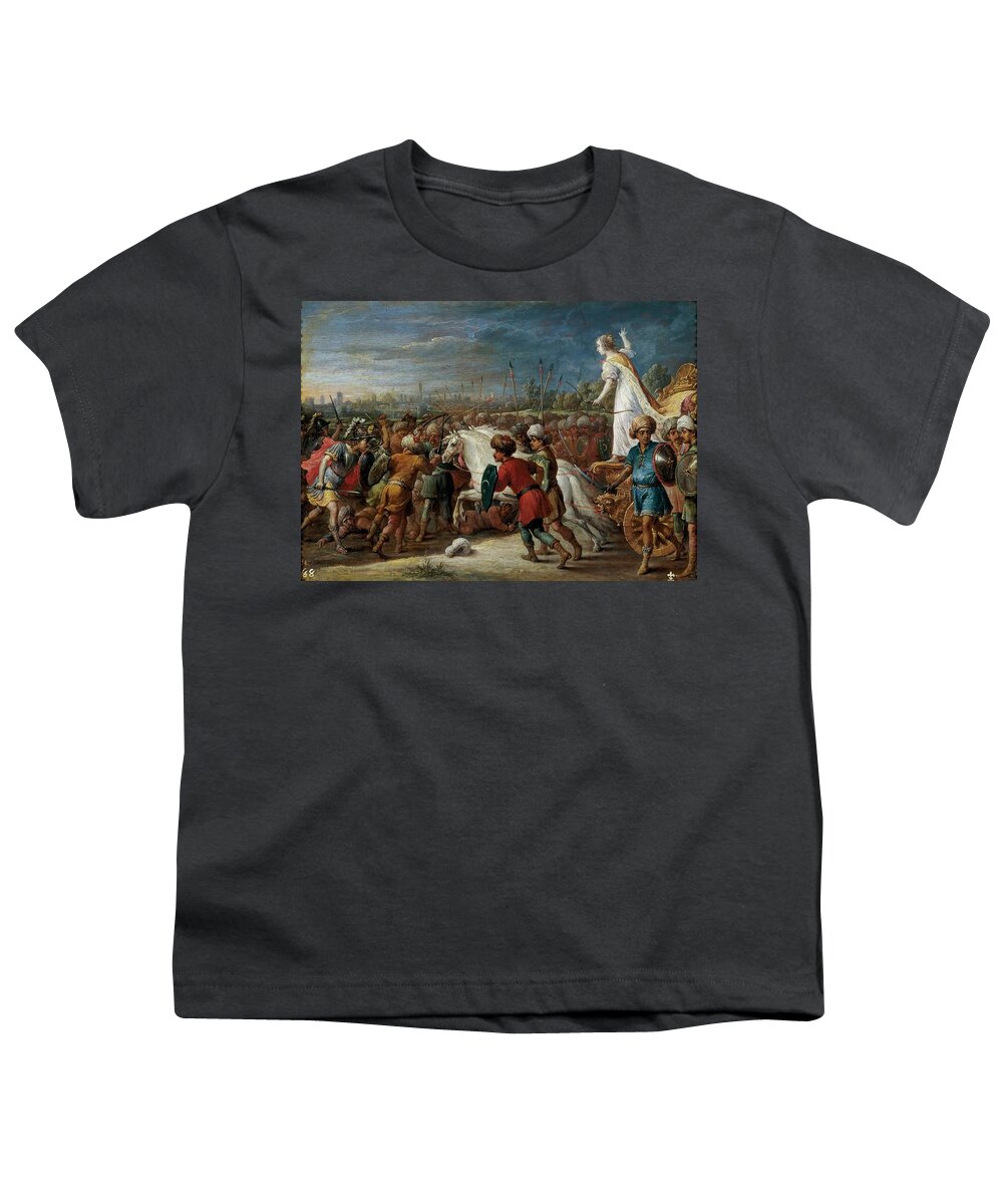 David Teniers The Younger Youth T-Shirt featuring the painting David Teniers / 'Armida en la batalla frente a los sarracenos.', 1628-1630, Flemish School. by David Teniers the Younger -1610-1690-