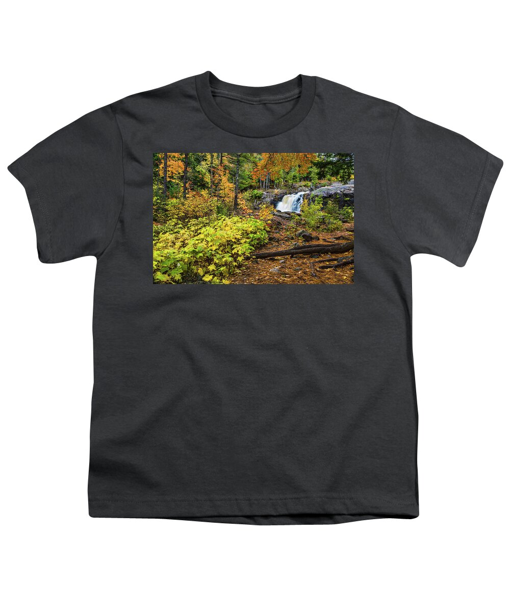 Michigan Color Youth T-Shirt featuring the photograph Dead River Falls by Joe Holley