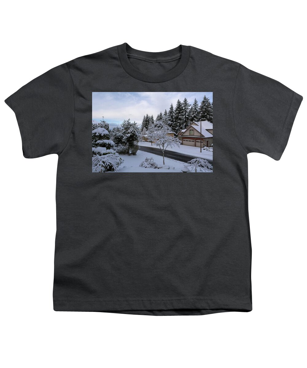 Deicing Youth T-Shirt featuring the photograph Deiced Street in Upscale Residential Neighborhood in Winter by David Gn