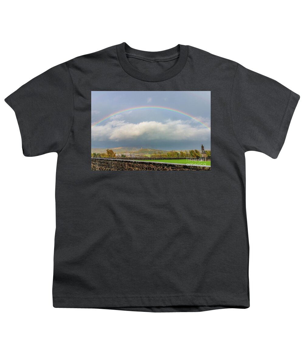 Scotland Youth T-Shirt featuring the photograph Double Rainbow Over Stirling by Elizabeth Dow