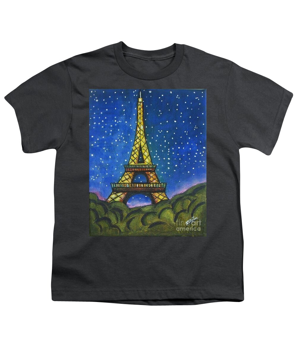 Eiffel Tower Youth T-Shirt featuring the painting Eiffel in Starry Night by Vesna Antic