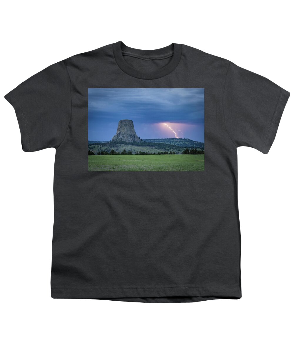 Devils Tower Youth T-Shirt featuring the photograph Electrifying Night by Laura Hedien