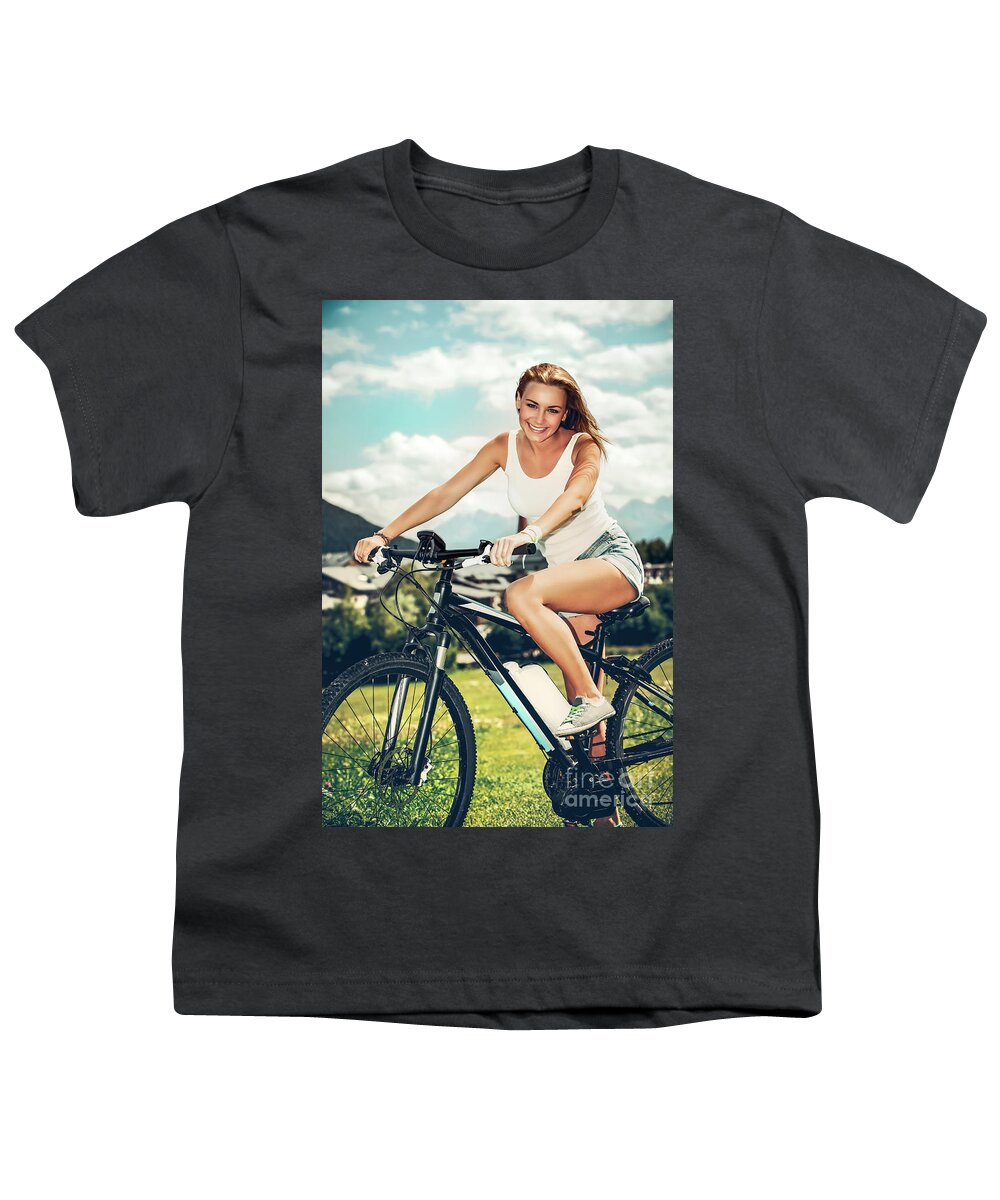 Active Youth T-Shirt featuring the photograph Enjoying bicycle travel by Anna Om