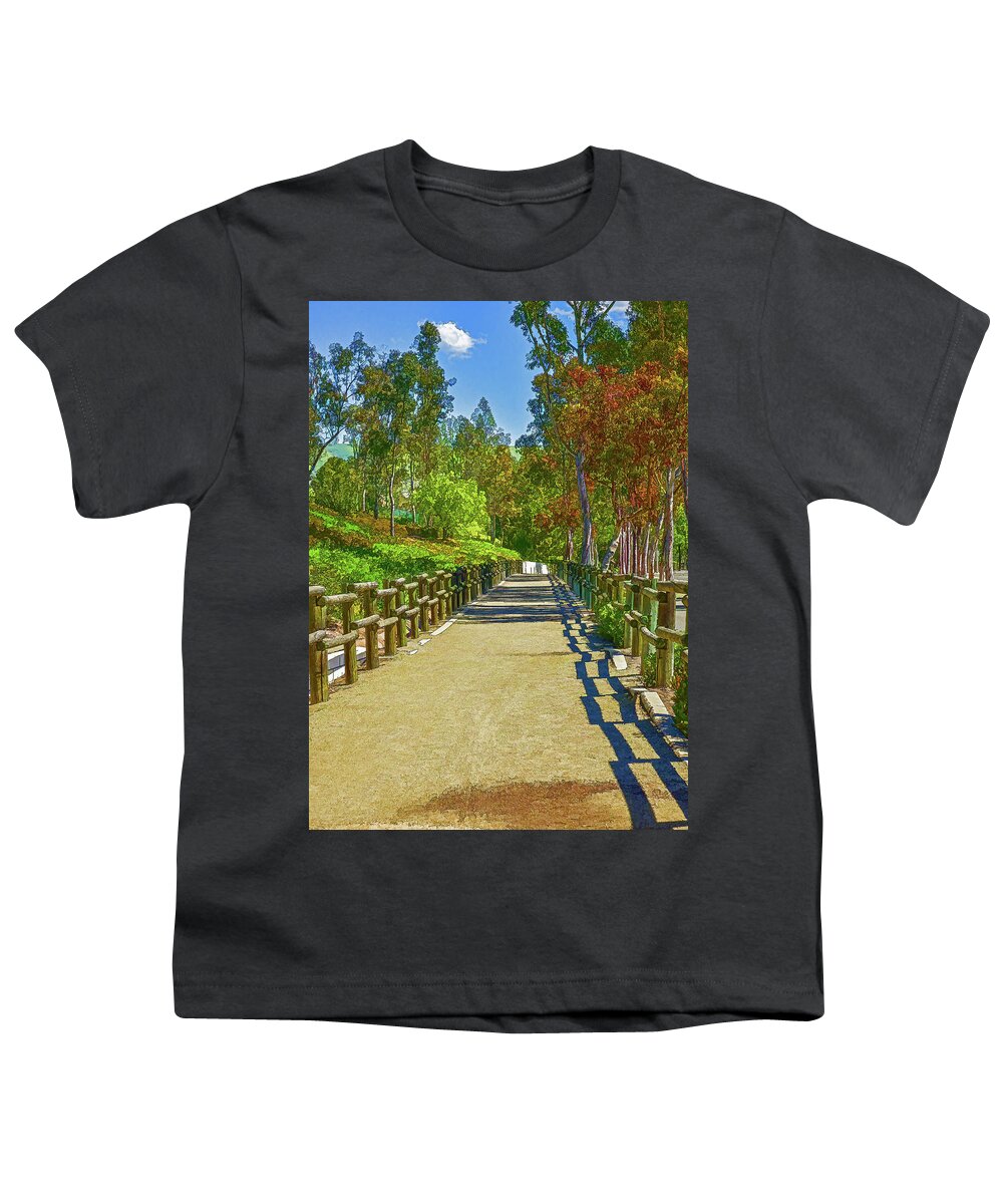 Linda Brody Youth T-Shirt featuring the digital art Equestrian and Hiking Path IV Painterly by Linda Brody