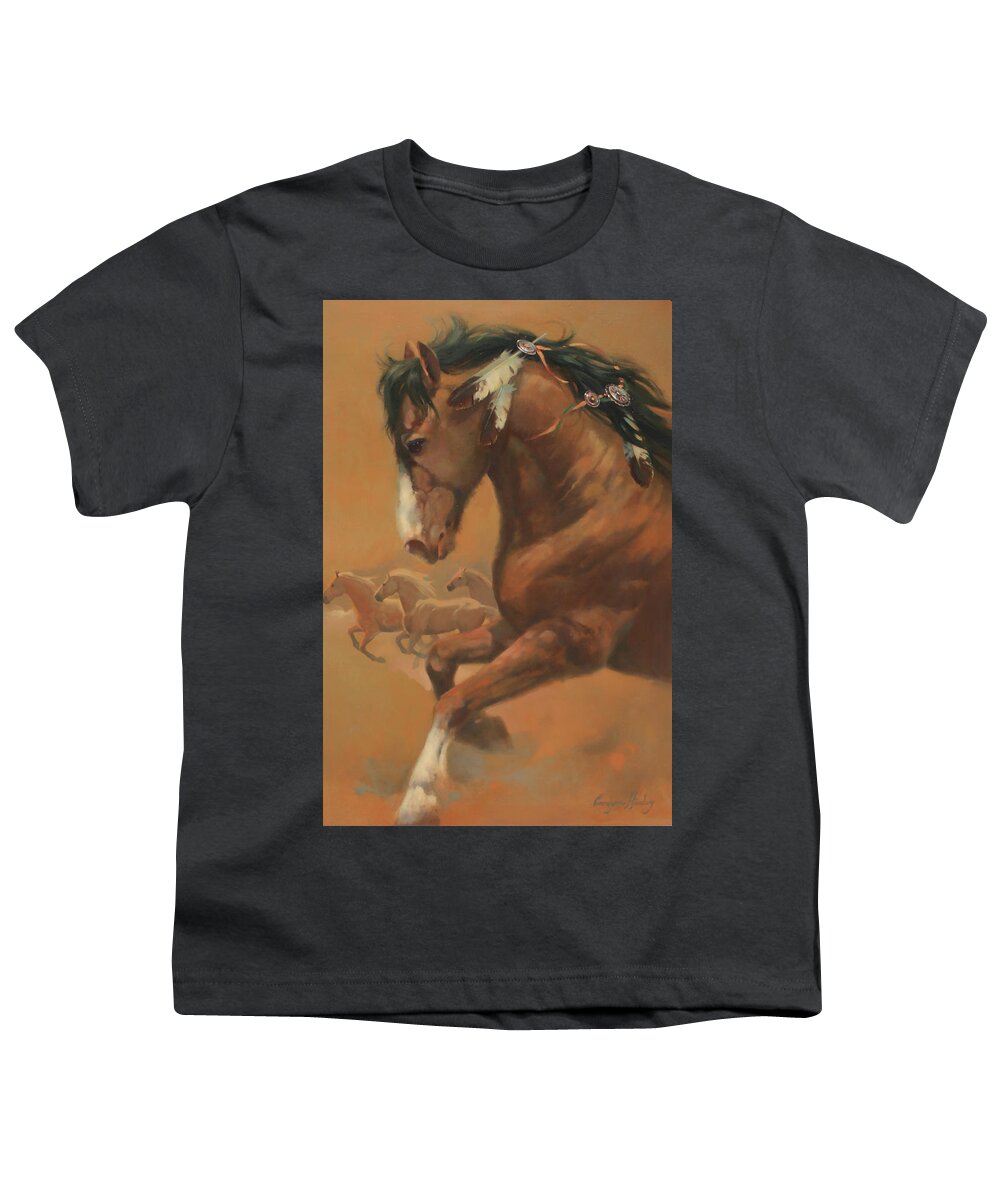 Western Art Youth T-Shirt featuring the painting Feathers by Carolyne Hawley