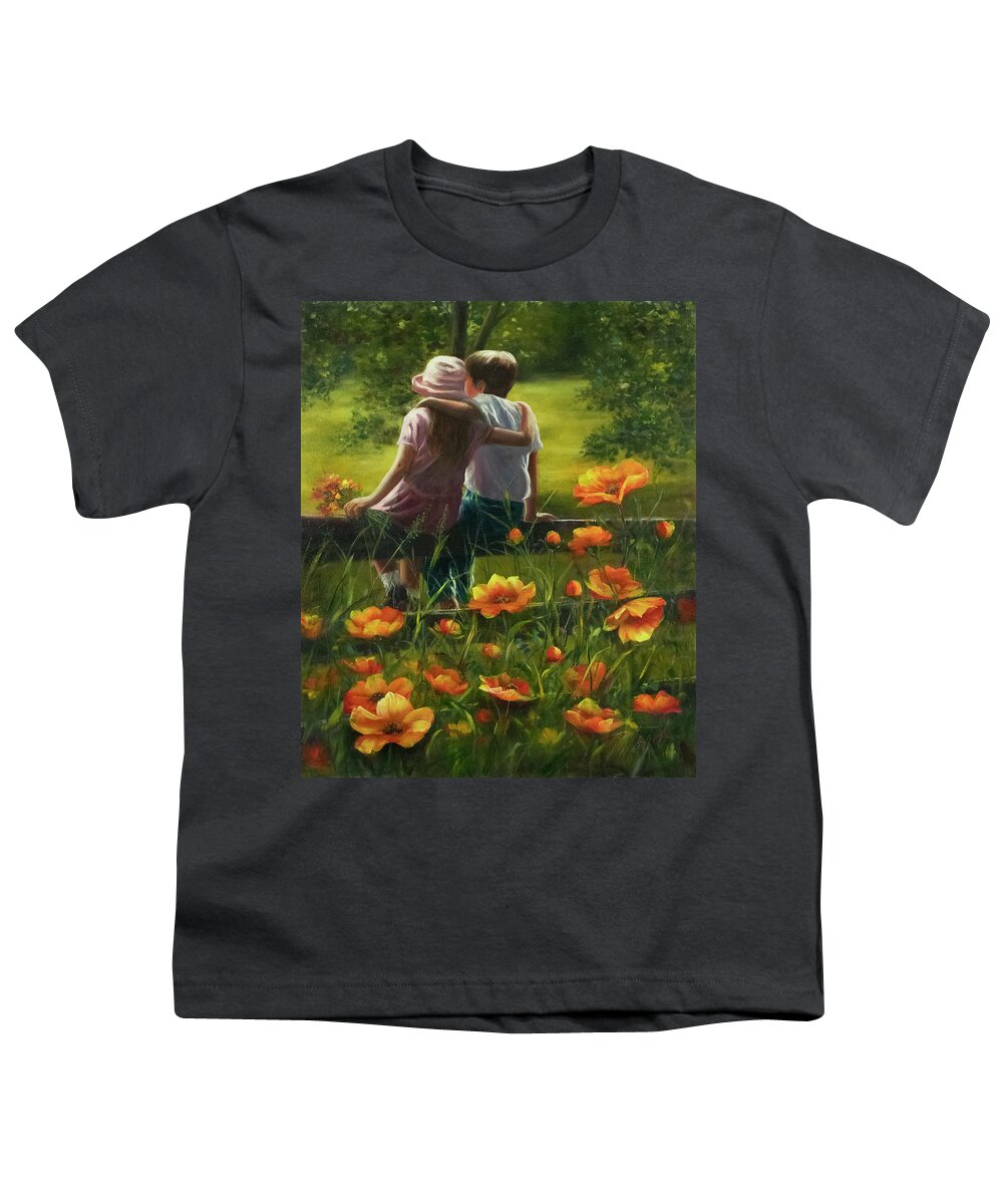 Children Youth T-Shirt featuring the painting First Love by Lynne Pittard