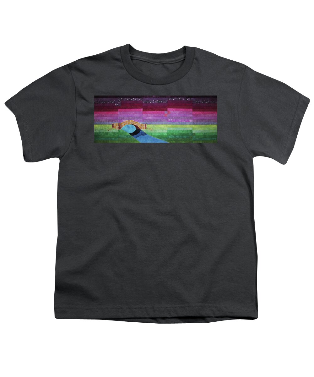 Bridge Youth T-Shirt featuring the tapestry - textile Four Patch Bridge at Sunset by Pam Geisel