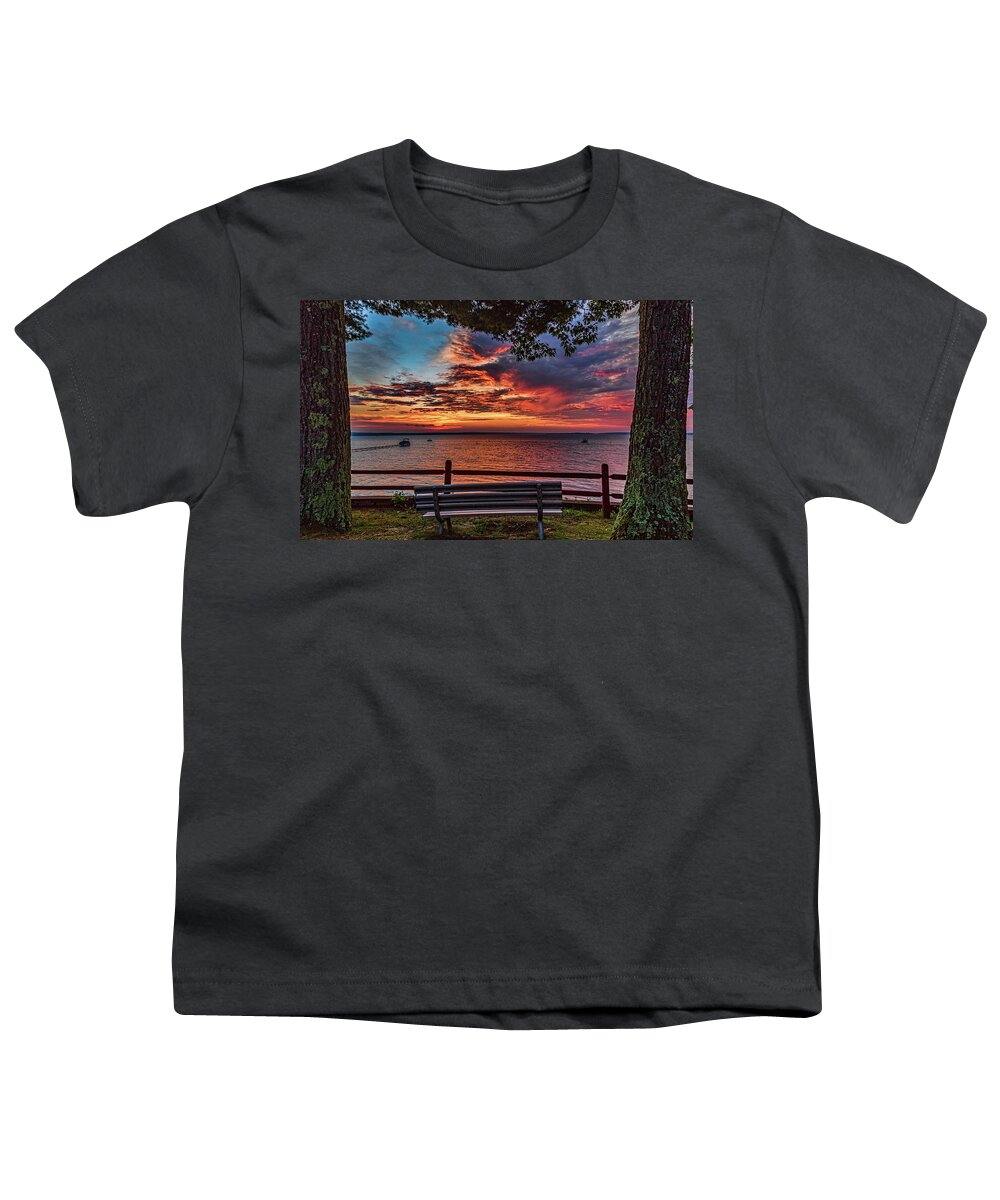 Higgins Lake Youth T-Shirt featuring the photograph Framed Sunrise by Joe Holley