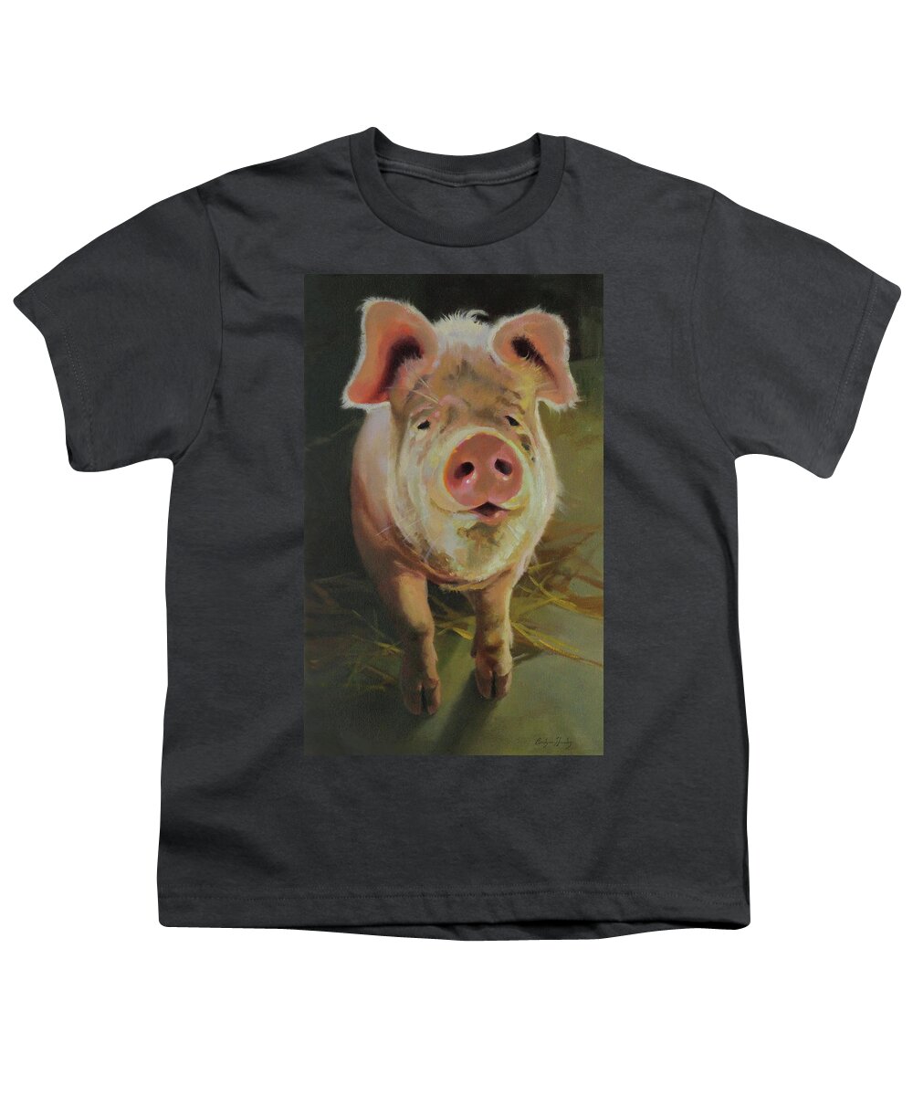 Farm Animals Youth T-Shirt featuring the painting Fritz Hog by Carolyne Hawley
