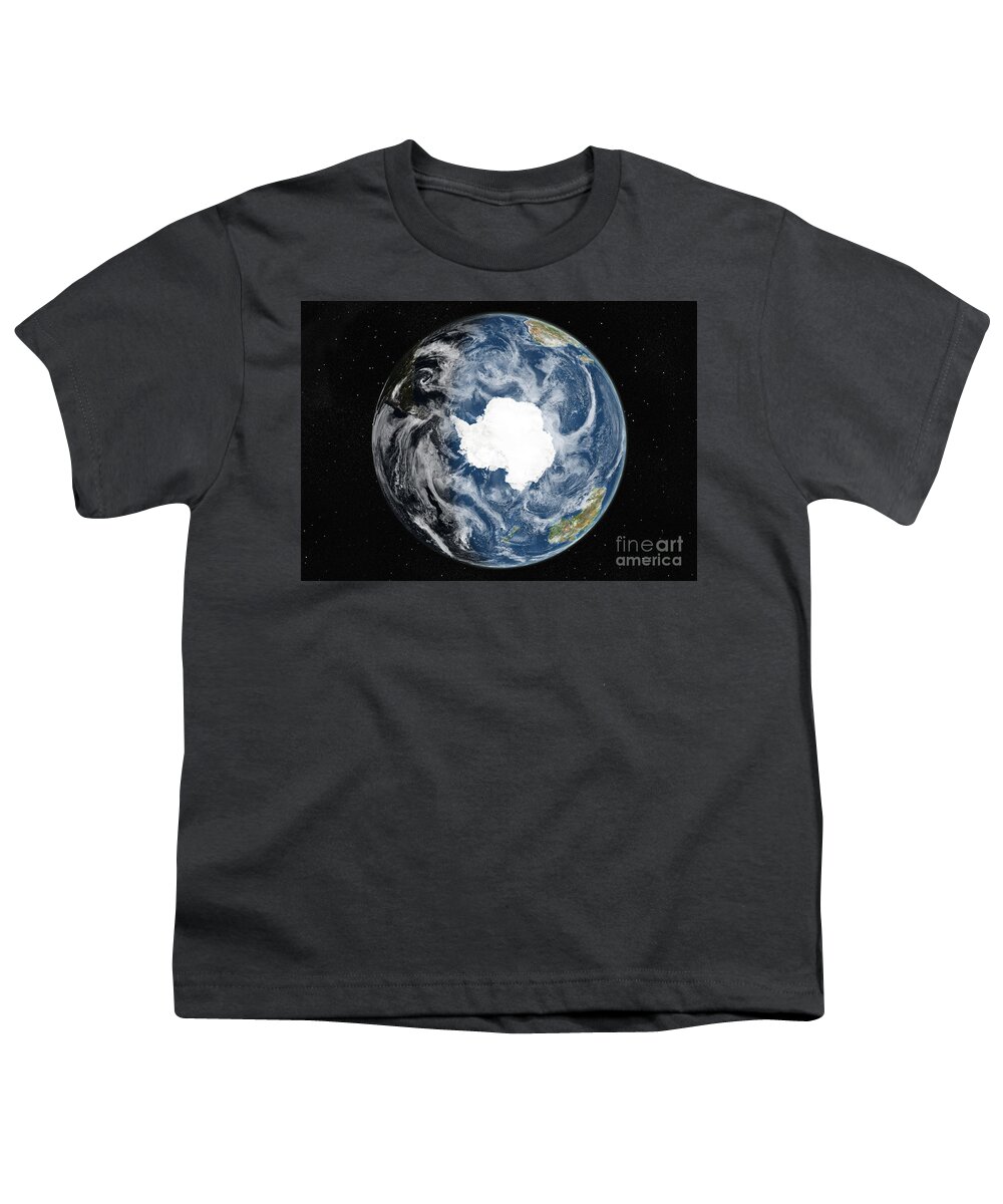 Antarctic Ocean Youth T-Shirt featuring the photograph Globe Centered On The South Pole by PlanetObserver