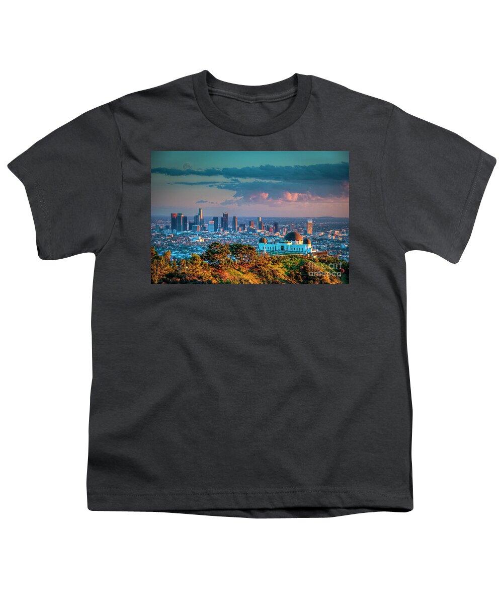 Griffith Observatory Vista Youth T-Shirt featuring the photograph Griffith Observatory Vista by David Zanzinger