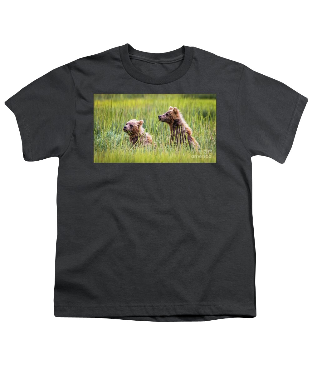 Grizzly Youth T-Shirt featuring the photograph Grizzly cubs by Lyl Dil Creations