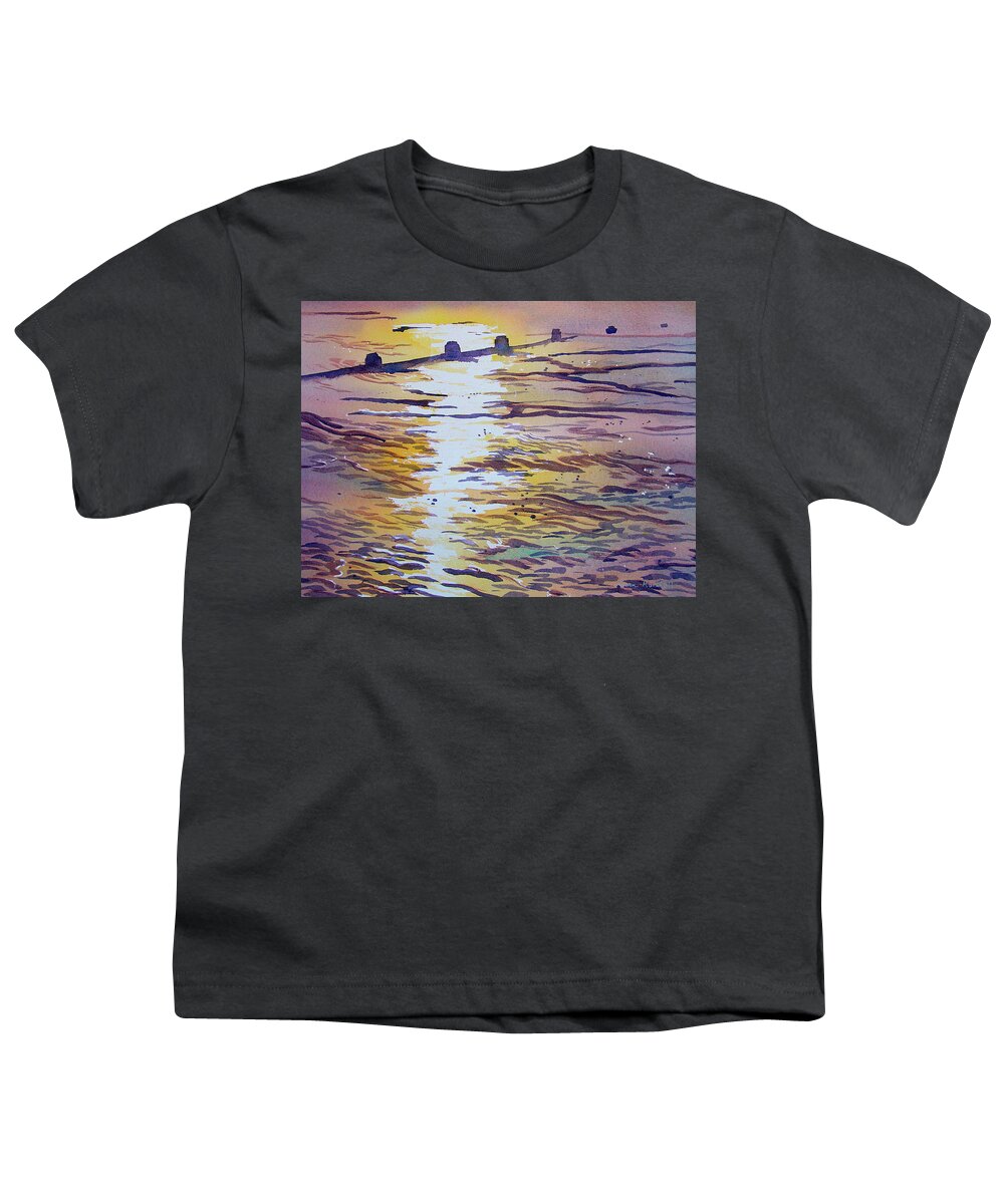 Glenn Marshall Artist Youth T-Shirt featuring the painting Groynes and Glare by Glenn Marshall