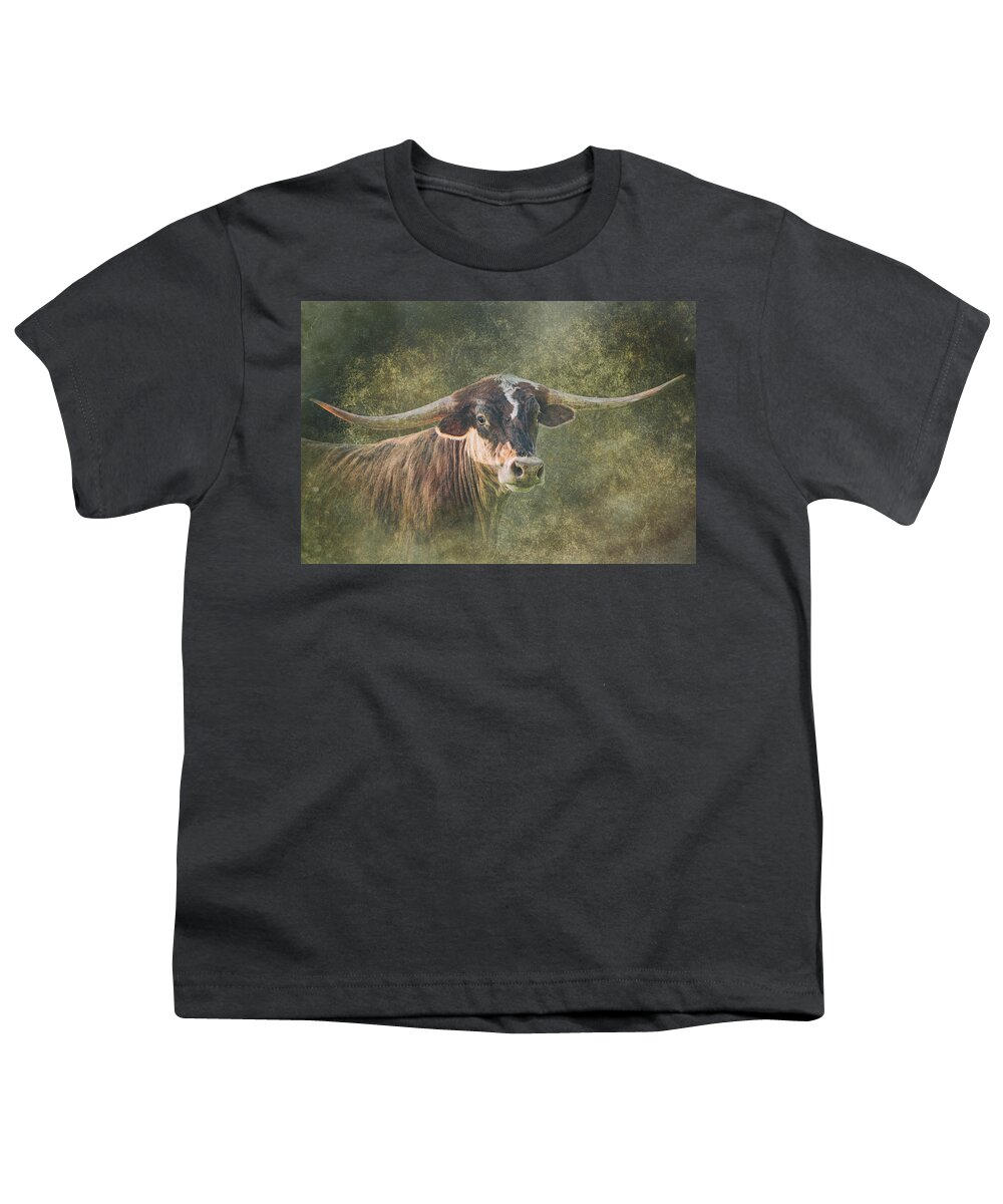 Longhorns Youth T-Shirt featuring the photograph He Led Them North by Ron McGinnis