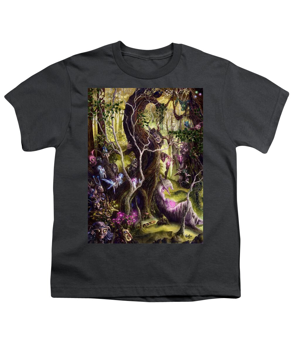 Faery Youth T-Shirt featuring the painting Heist of the Wizard's Staff by Curtiss Shaffer