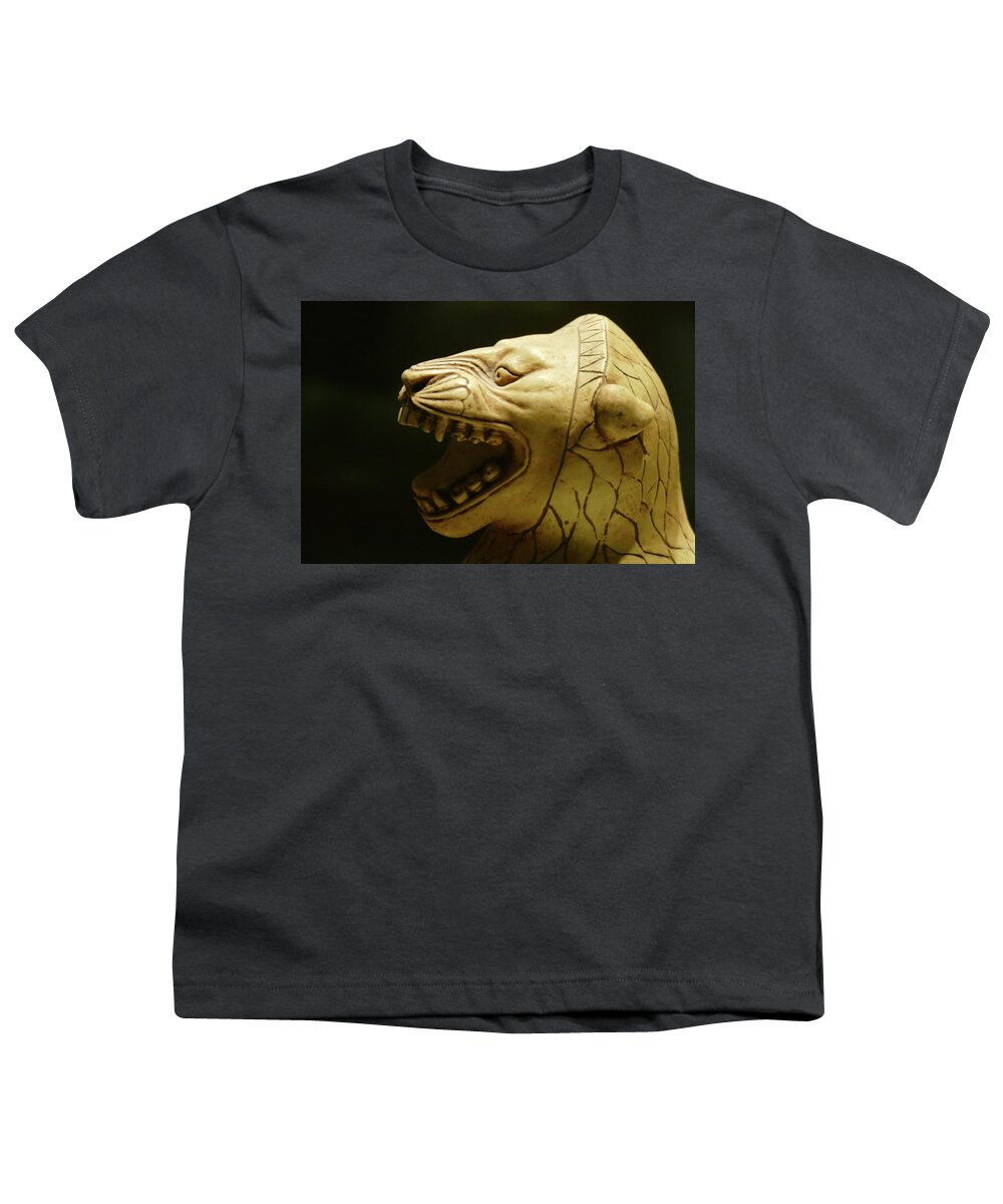 8th Youth T-Shirt featuring the photograph Ivory statue of seated lion from Alintepe by Steve Estvanik