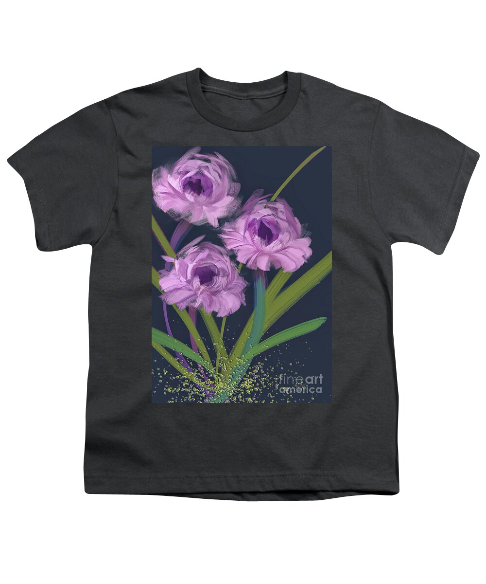 Flower Youth T-Shirt featuring the digital art Lavender Posies by Lois Bryan