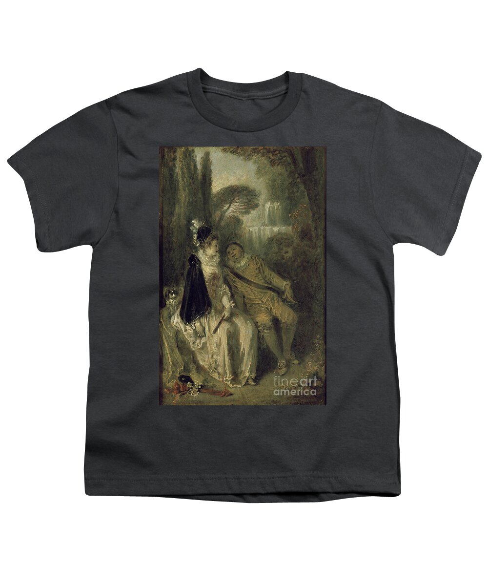 Fountain Youth T-Shirt featuring the painting Le Repos Gracieux, Circa 1713 Oil On Panel By Jean Antoine Watteau by Jean Antoine Watteau