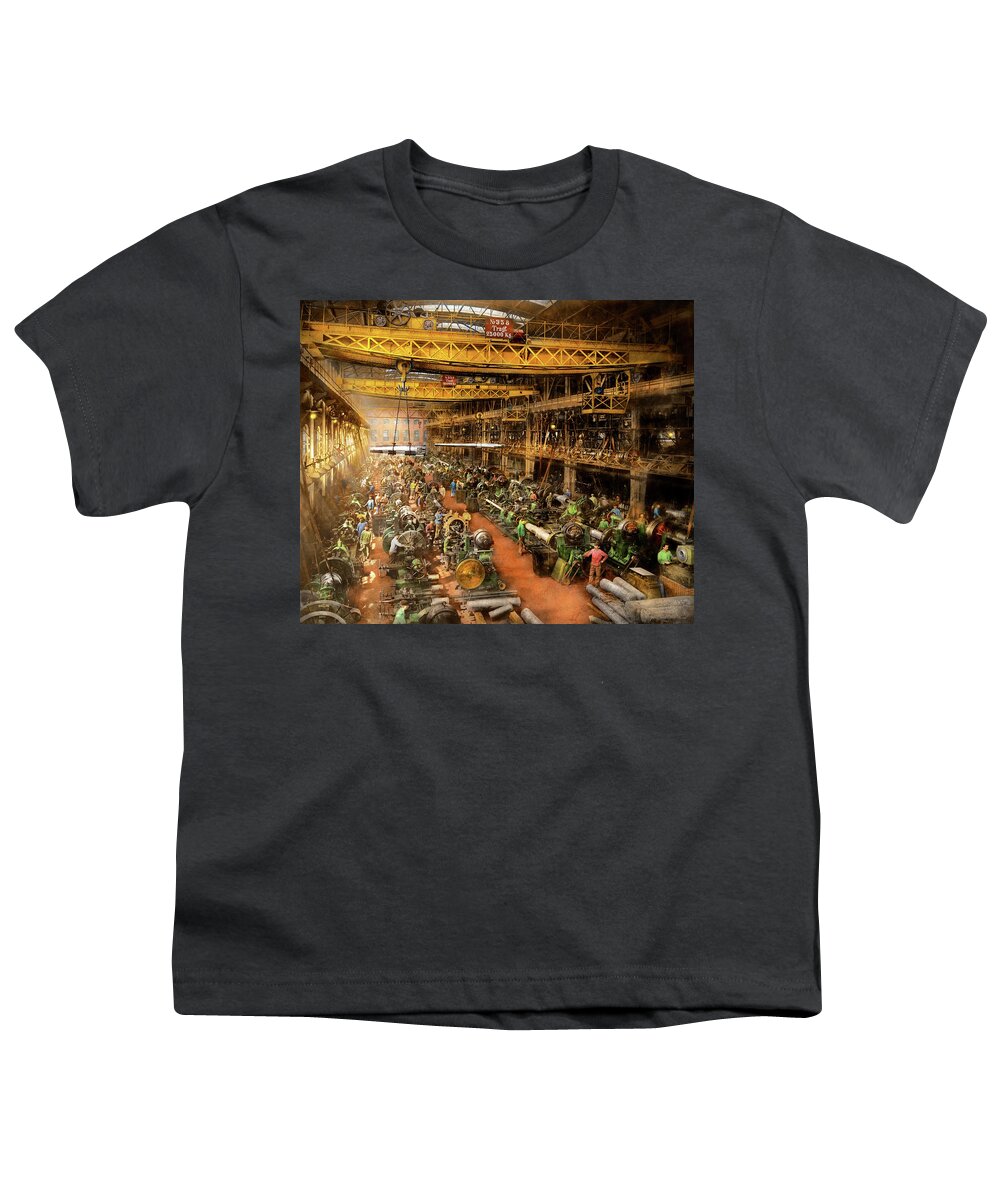 Machinist Youth T-Shirt featuring the photograph Machinist - War - At the cannon factory 1917 by Mike Savad
