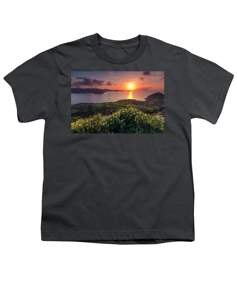 Aegean Sea Youth T-Shirt featuring the photograph Magnificent Greek Sunset by Evgeni Dinev