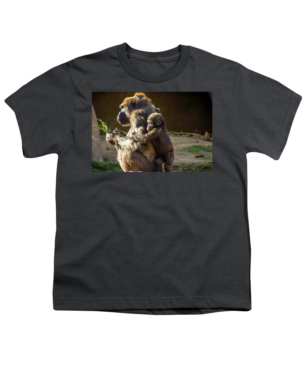 San Diego Zoo Youth T-Shirt featuring the photograph Mama Gorilla and Her Youngster by Donald Pash