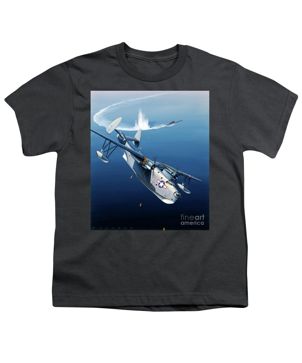 Military Aircraft Youth T-Shirt featuring the painting Martin PBM-3C Mariner by Jack Fellows